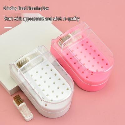 30-Hole Dustproof Nail Drill Bit Holder with Cleaning Brush
