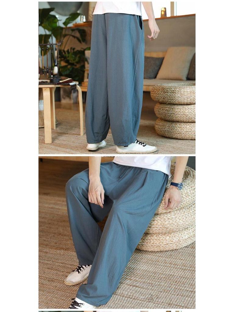 Men's Loose Wide-Leg Linen Pants - Chinese Style, Plus Size, Vintage Bloomer Trend