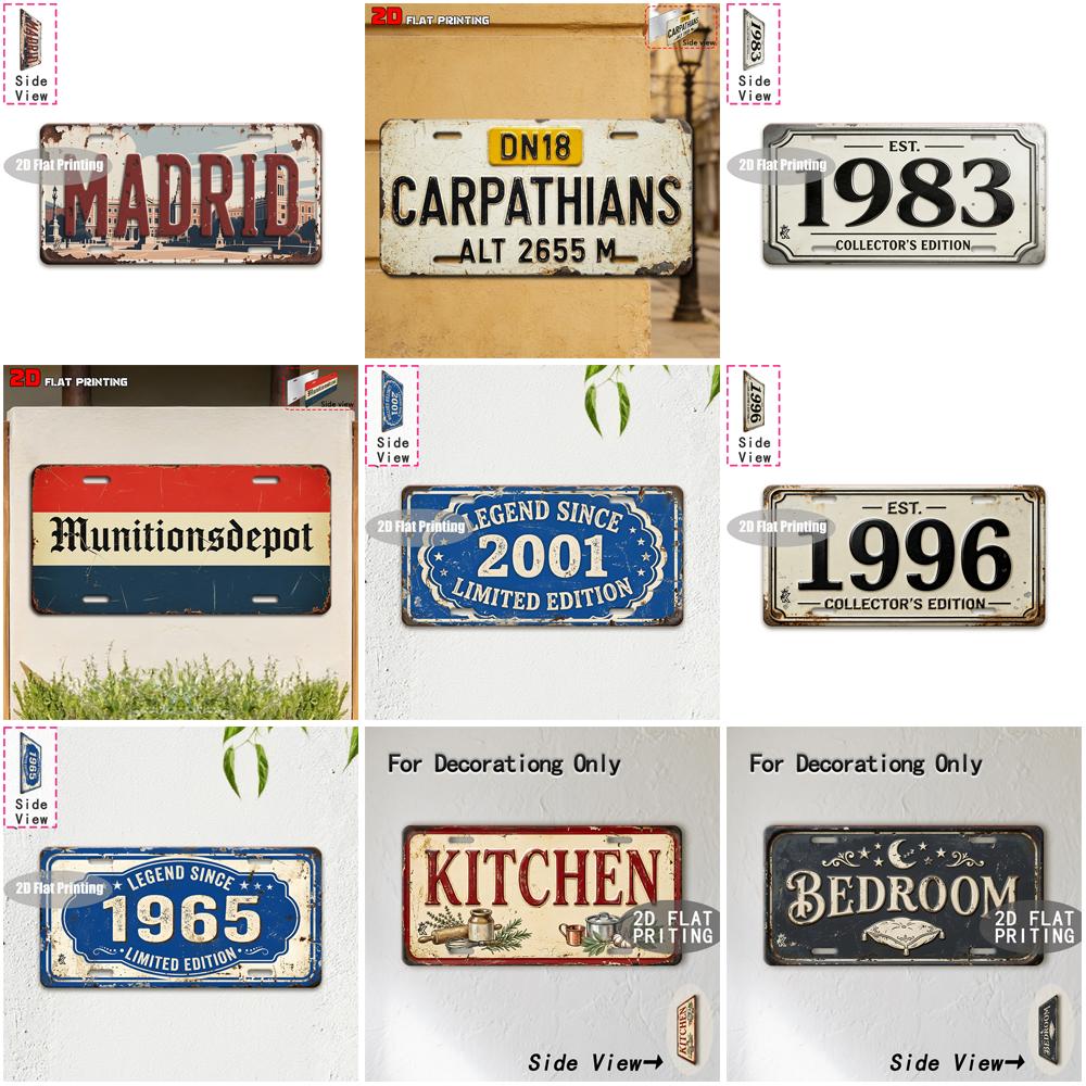 Vintage Metal License Plate Sign Retro 2D Flat Printed Decorative Tin Plaque for Home Kitchen Bedroom Wall Art Decor