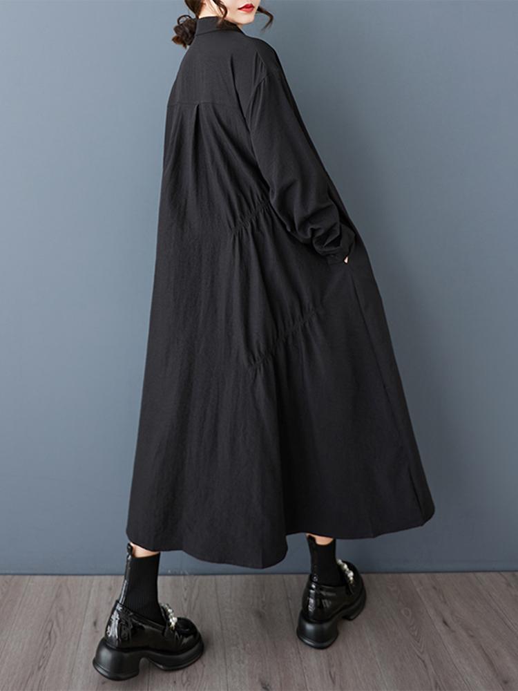 Xitao Pleated Single Breasted Lapel Dress GYX1542