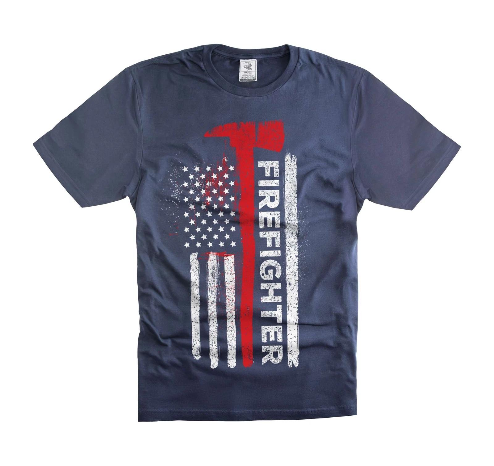 Mens Firefighter Patriotic T-shirt Firefighter USA US AXE Flag Tee Shirt XL