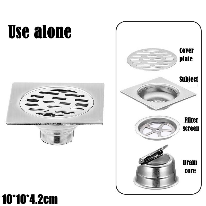 Stainless Steel Square Shower Floor Drain Detachable Odor Proof Bathroom Parts Accessories