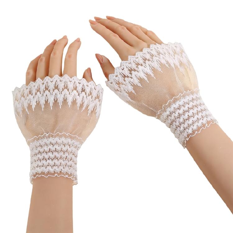 Stylish Sheer Wrist Cuffs Lace Pattern Detail Nails Photography Accessories Lightweight Fabric