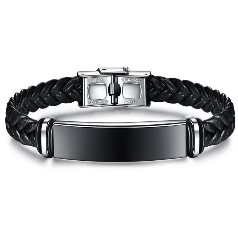 ZORCVENS New Fashion Personalized Stainless Steel Charm Bracelets Genuine Leather Braided Rope Men Bracelet Custom