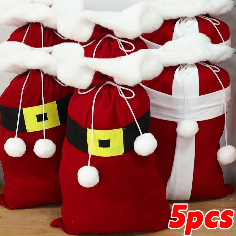 1/5pcs Christmas Santa Claus Bags with Drawstring Red Velvet Santa's Present Sack Gift Holders Home Xmas New Year Party Decor