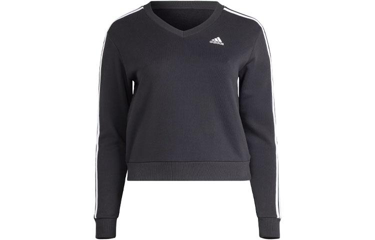 adidas Women s Essentials 3-Stripes V-Neck Sweatshirt Black IQ4835 S