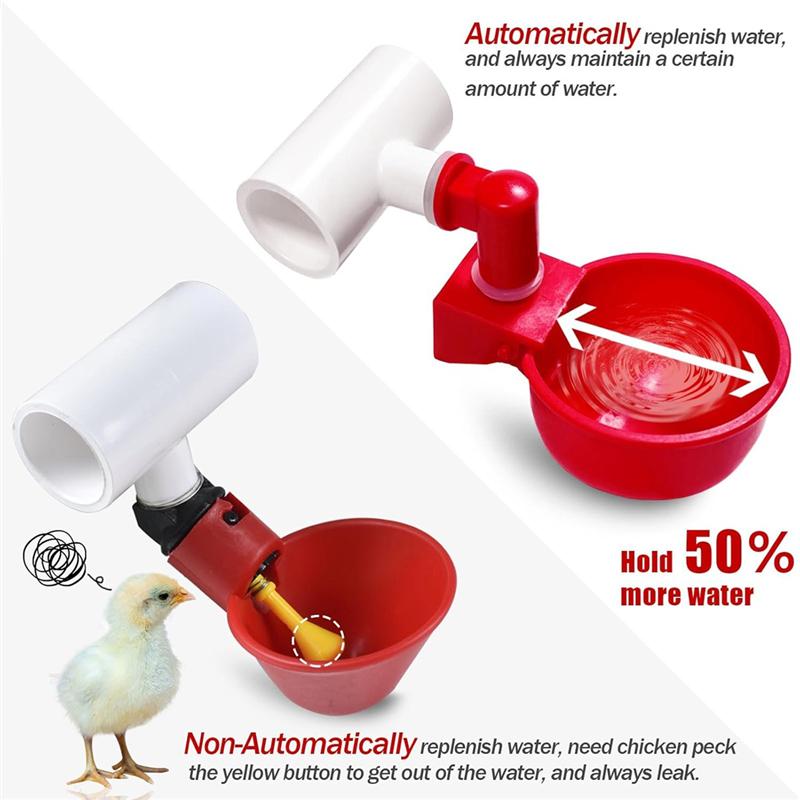 Chicken Water Cups For PVC With Tee, Automatic Chicken Waterer Kit For Poultry, DIY PVC Water Feeder For Chicken