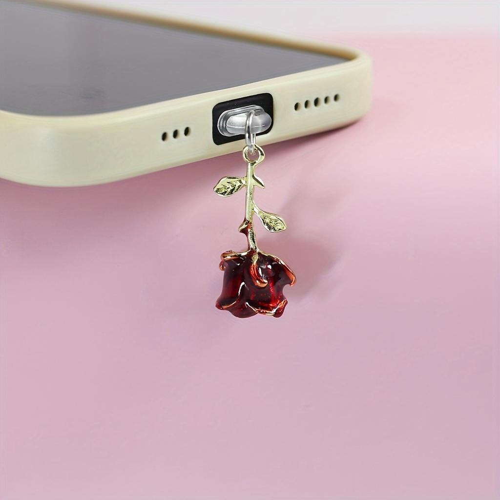 Red Rose, Blue Rose Mobile Phone Dust Plug Accessories, Mobile Phone Decorative Pendant, Suitable for Iphone, Valentine's Day Gift