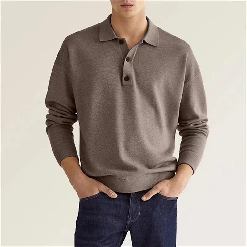 2024 Autumn Men's V-Neck Button Long Sleeve Casual Polo Shirt