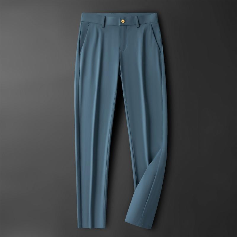 

Летние тонкие брюки прямого кроя с высокой эластичностью в стиле бизнес-кэжуал для мужчин с простым ощущением драпировки 40 зелёный