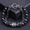 Men's Natural Tiger Eye Stone & Stainless Steel Chain Bracelet