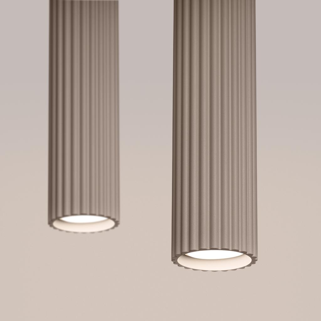Lampa Wisząca Nowoczesna Listwa Dwie Karbowane Tuby Taupe 2Xgu10 10W Karbon Sollux Lighting