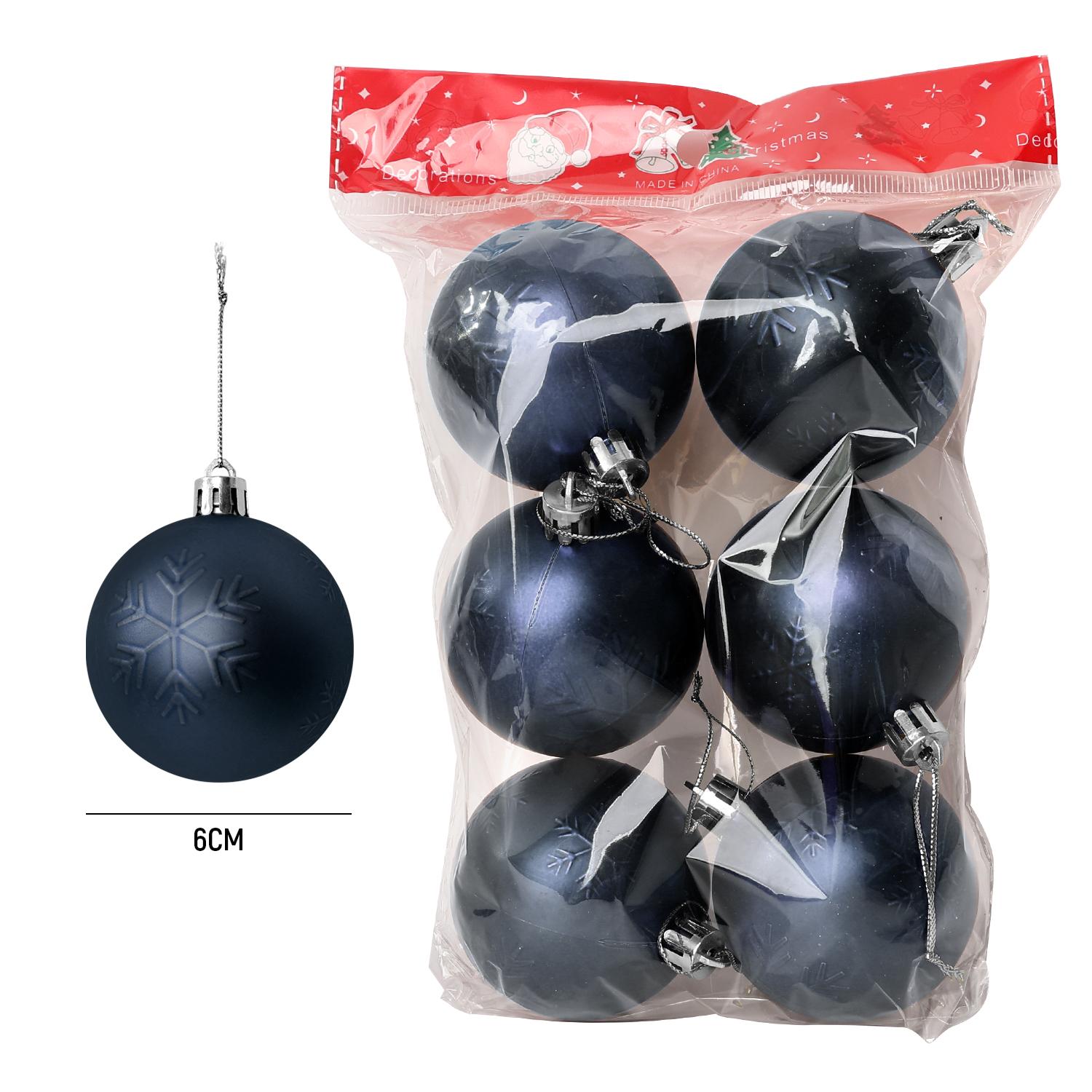 

6/12Pcs Christmas Ball Pendant Mirrored Matte Snowflake Hanging Balls Reusable New Year Party Xmas Tree Charm Plastic Balls 6cm 6PCS синій