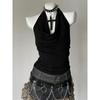 Trendy Black Halter Cowl Neck Slimming Tank Top for Women