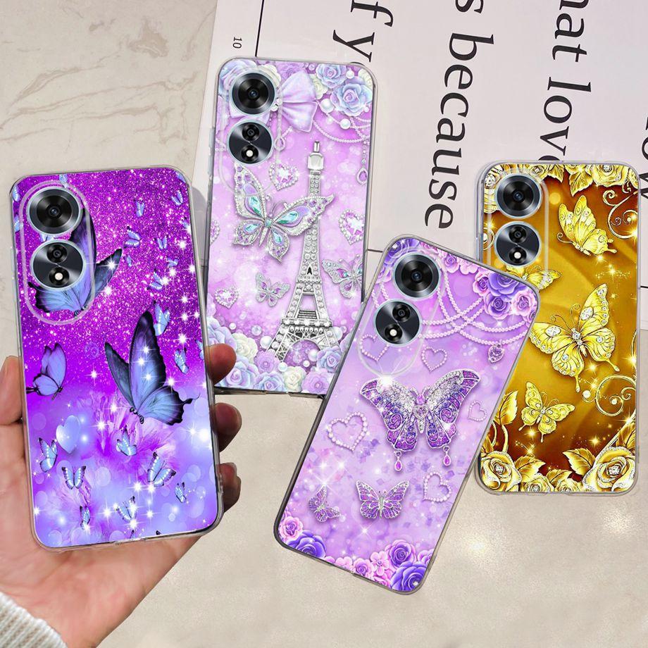 For OPPO A60 Case CPH2631 Phone Coque Transparent Slim Soft Silicone Back Cover oppoA60 A 60 Funda Flower Butterfly Love Heart