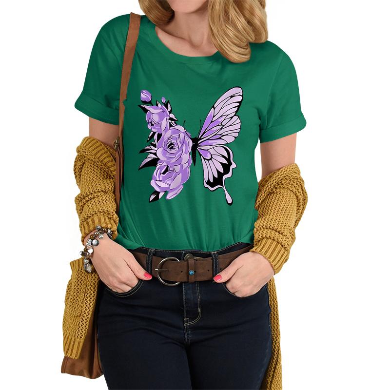 

Womens Casual Butterfly Floral Print Tshirt Tops Girls Clothing Harajuku Fashion Soft Tee Aesthetic Vintage Shirts FeUnisex S