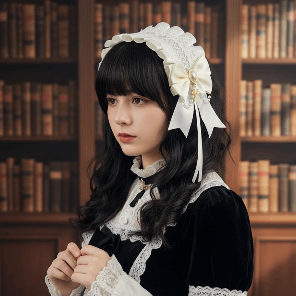 Ribbon Bow Lolita Lace Headband Sweet Maid Cosplay Headdress Cute Ruffled Hairband  Girls