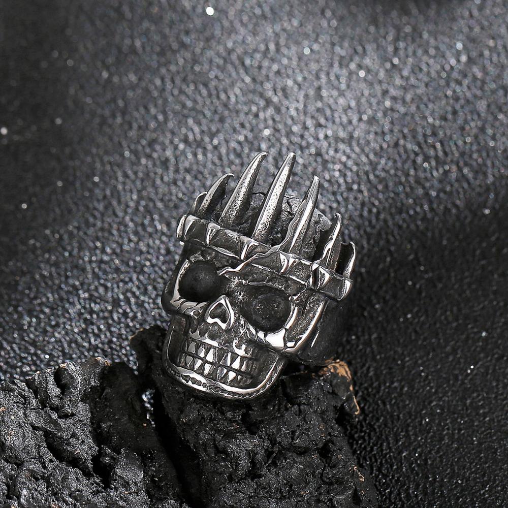 Titanium Steel Ghost Head Ring Mens Stainless Steel Punk Jewelry #7~#12