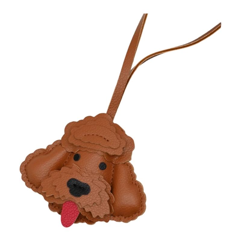 

Adorable Poodle Keychain Cute Dog Charm For Bags Keys Backpacks Sturdy PU Material Pet Lover Gift коричневий