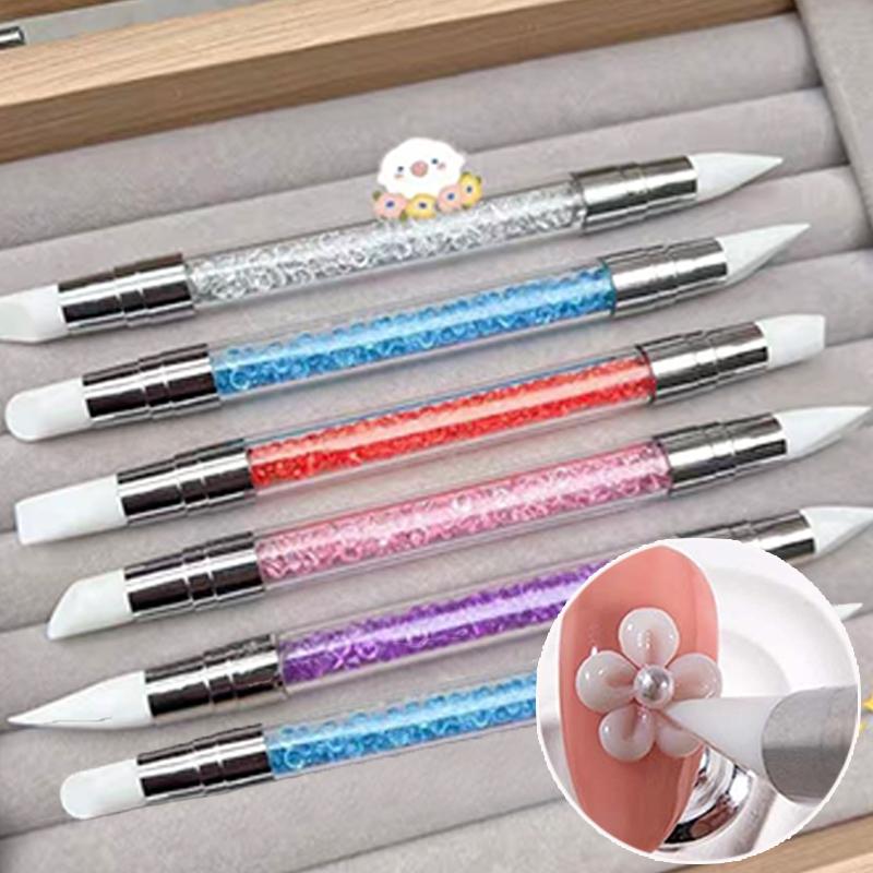 Double Head Silicone Nail Art Pen Carving Flower Sculpting Pen Adjustable Glue Stick Embossing Brush Professional Manicure Tools