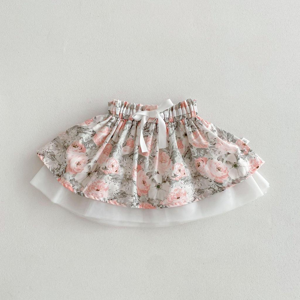 Girls' 2025 Spring Babydoll Top & Floral Skirt Set - Fresh Two-Piece Children's Dress