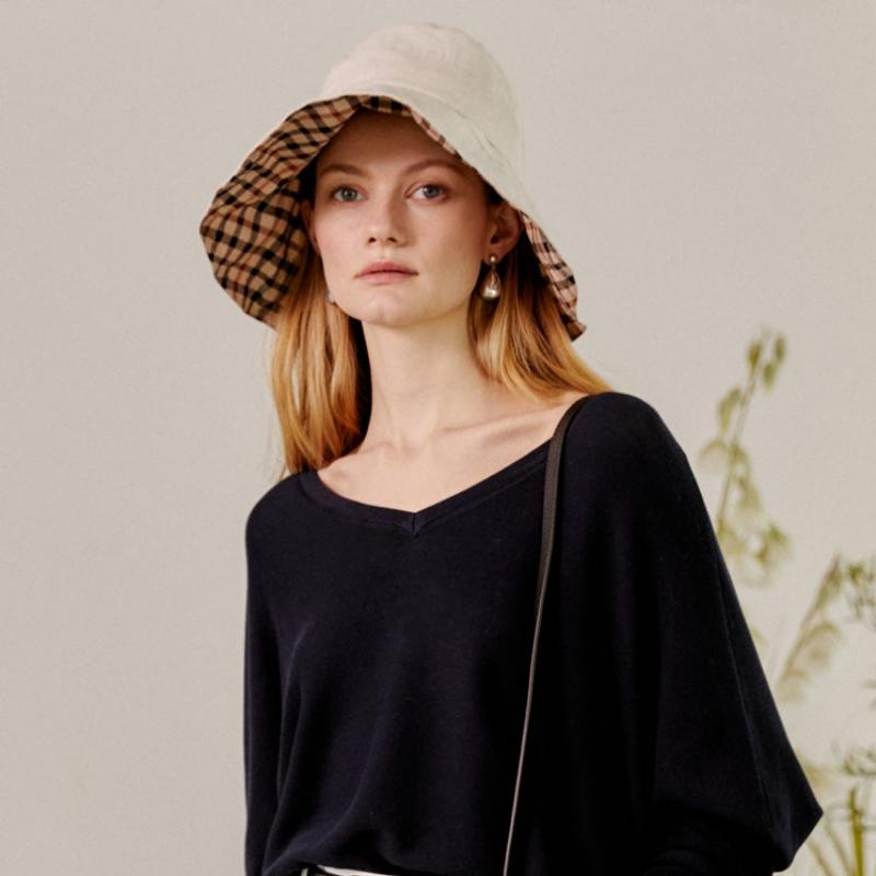 DakS Women S Beige Check contraSt Linen Floppy Hat Dbhe4e121i2