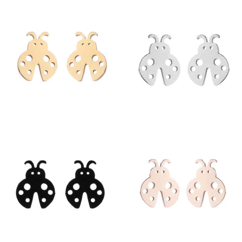 Korean Cute Temperament Stainless Steel Ladybug Stud Earrings for Women
