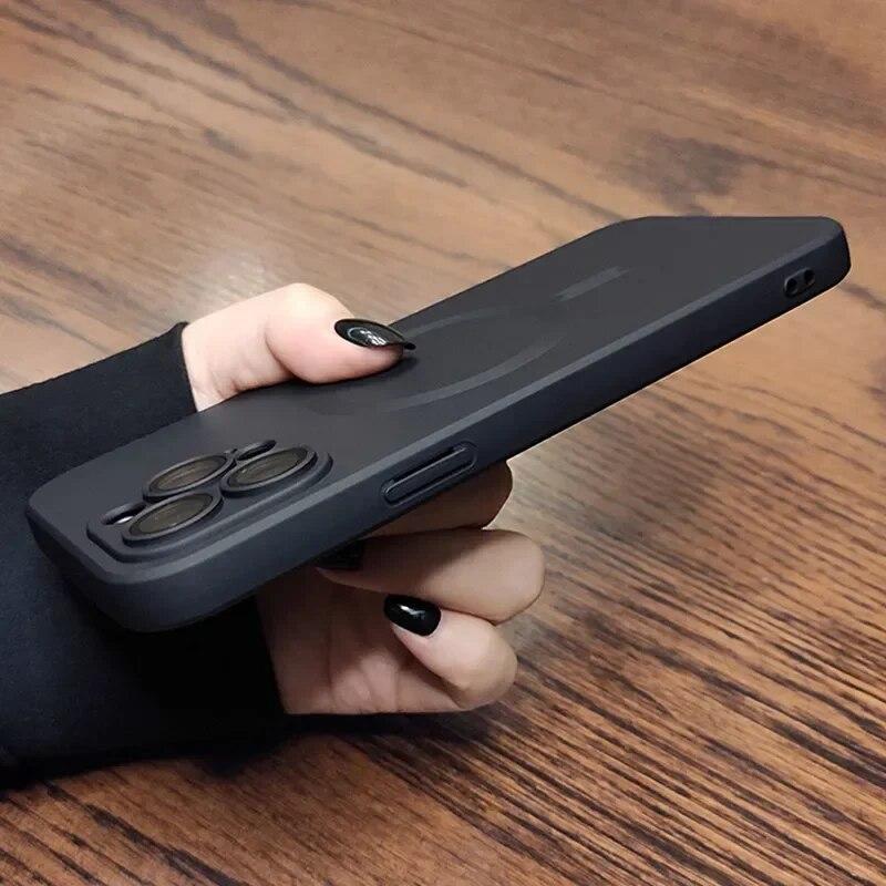 Frosting Matte Silicone Lens Film Protect Case For IPhone 15 14 13 12 11 Pro Max Plus Magsafe Magnetic Wireless Charging Cover