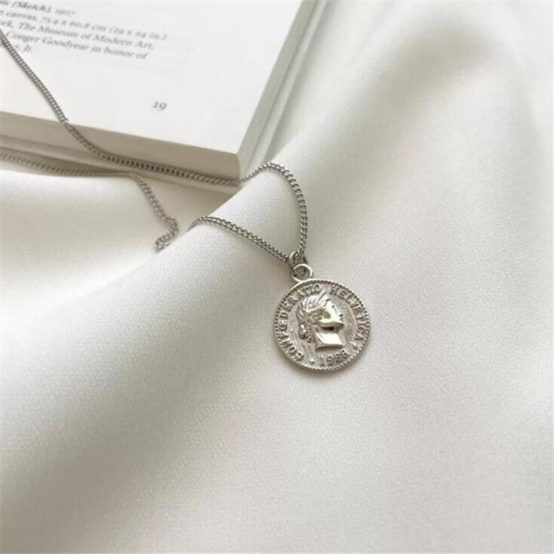 

European Style New Pentacle Coin 925 Sterling Silver Fashion Jewelry Creative Round Portrait Pendant Necklaces XL004 срібний