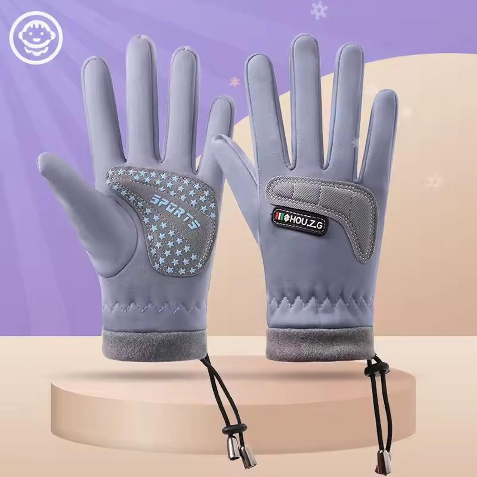 

Children s Warm Cycling Gloves Boys and Girls Pull Rope Wrist Warmth Waterproof Anti Slip Outdoor Hiking and Playing Game Gloves 5-8 years old светло-синий