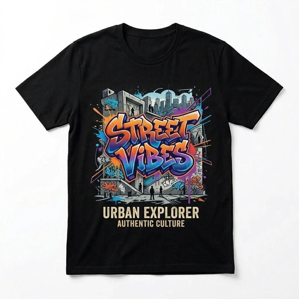 Street Art Style Graphic T-Shirt Men’s Authentic Culture Street Vibes Black Tee S