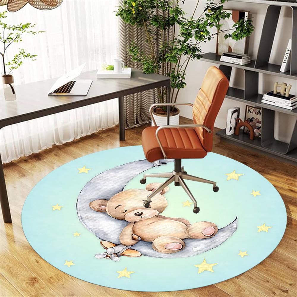 1 szt. mata podłogowa okrągła z motywem misia i księżyca - antypoślizgowa, mata podłogowa do biura, sypialni i dekoracji wnętrz c1125176