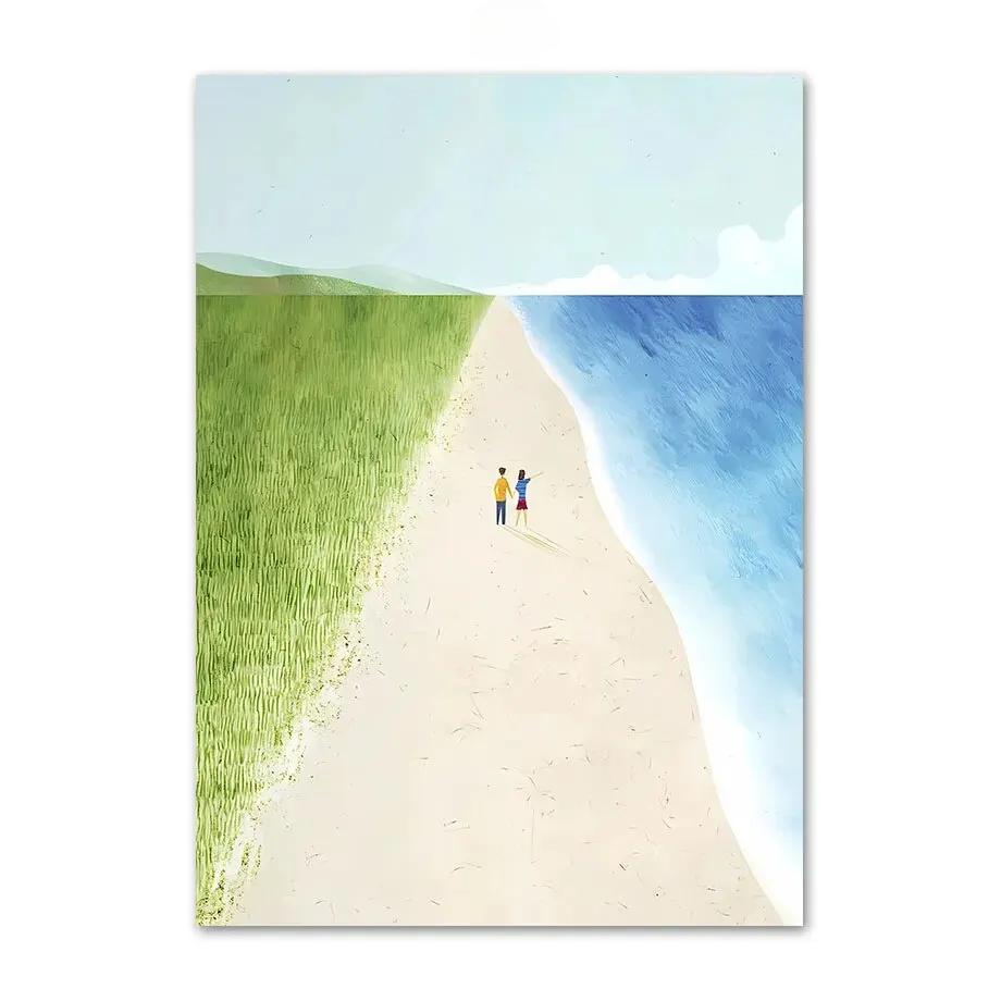 Ocean Beach Palme Surfbrett Möwe Leinwandmalerei - Reiseplakate und Drucke für Wohnzimmerdekor