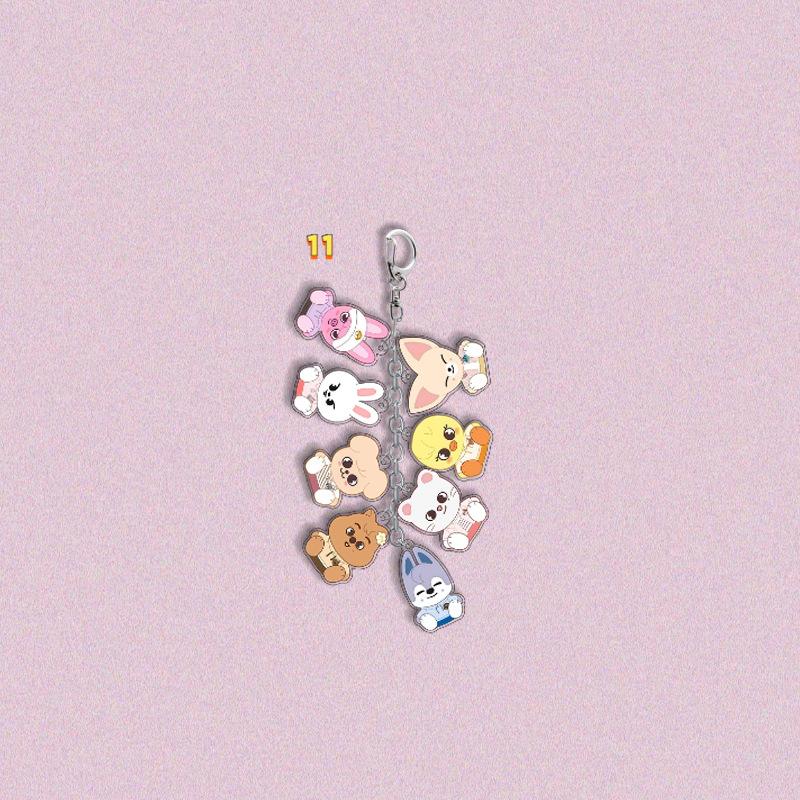 Stray Kids Multi-Charm Acrylic Keychain, Kpop Member Photo & Cartoon & SKZOO Character Dangling Charms, STAY Fans Collectible Bag Pendant