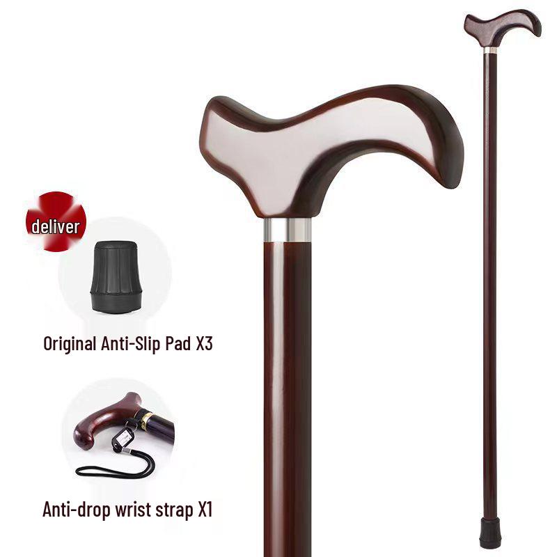 Elderly Dragon Head Solid Wood Walking Cane - Non-Slip, Lightweight, One-Piece Bamboo Hiking Stick