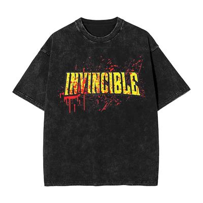 Bedrucktes Invincible Blutspritzer-Logo Gewaschene Shirts Merch Harajuku T-Shirt Erwachsene Anime für Männer Frauen T-Shirt