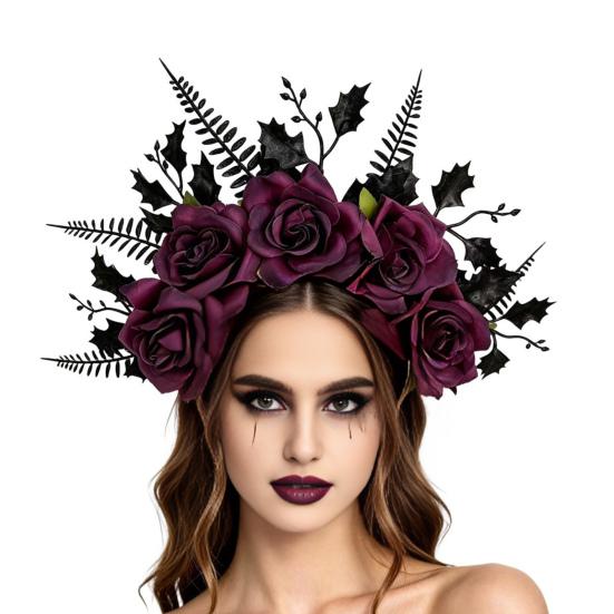 Versatile Hair Accessory for Photography Halloween Rose Headband, Flower Leaf Crown Hoops Bands, Fashionable Floral Gothic Headpiece Hairband Cosplay