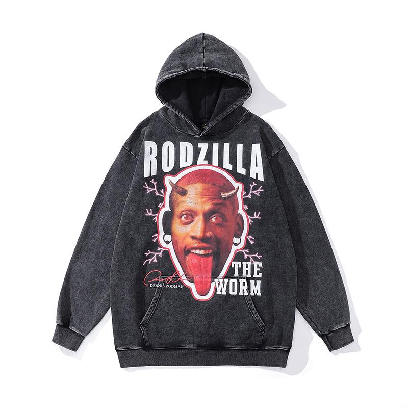 American Trendy Brand Hooded Sweater Retro Skull Print Washed Old Oversize Jumper Top