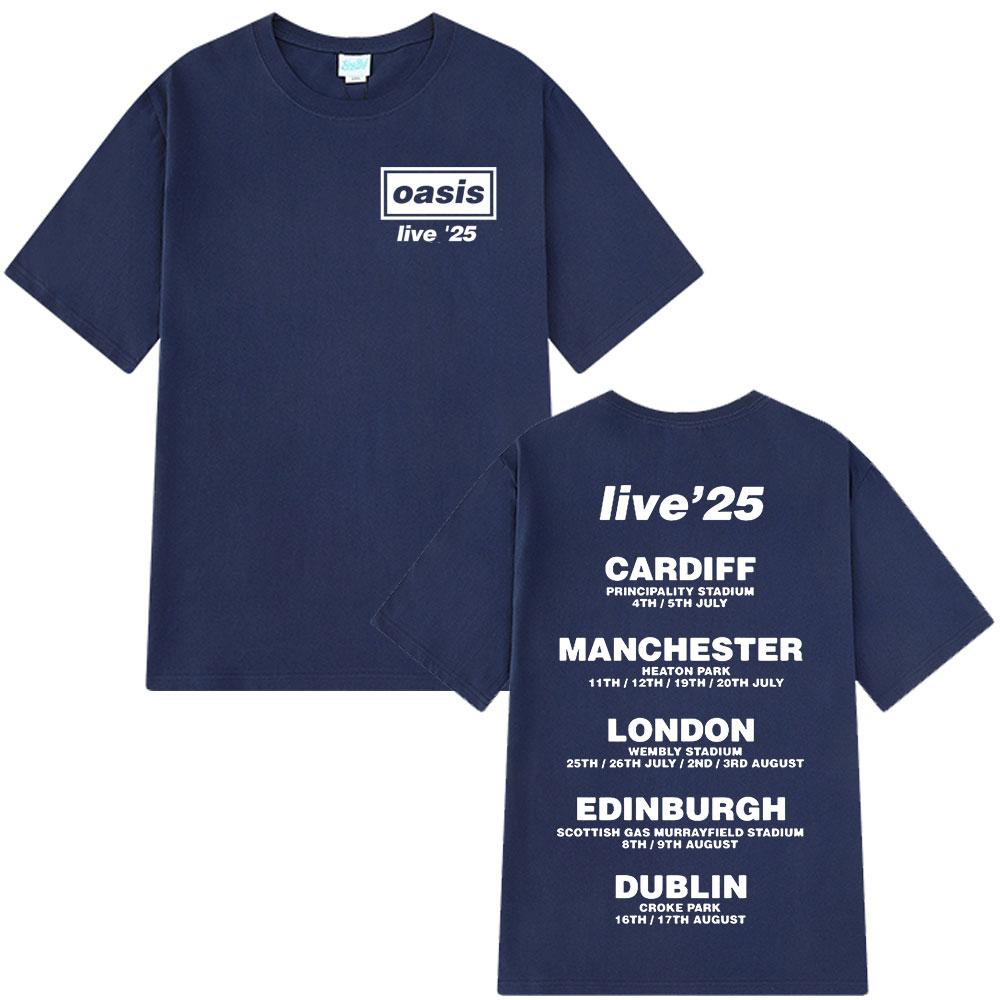 O-Oasis Live 25 Tour T-Shirts British Rock Band Vintage T-shirt Mens Clothing Cotton Casual Short Sleeve T Shirts Tops Fans Gift
