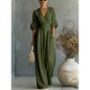 Spring Summer Women's Elegant High Waist V-neck Jumpsuit, Fashion Casual One-piece Romper for European American Crossborder