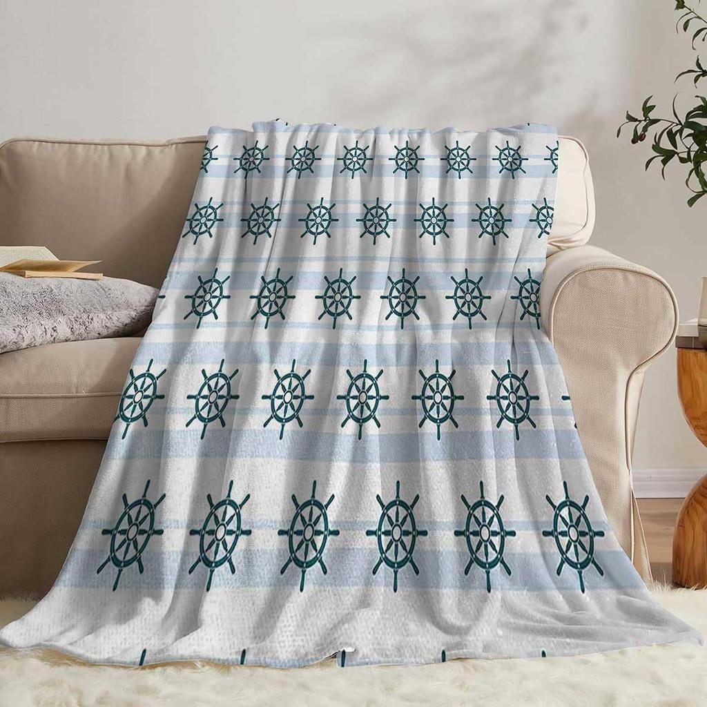Ship Rudder Print Blanket Soft Fleece Flannel Lightweight Nautical Blanket Cozy Warm Plush Throw Blanket Sofa Couch Chair Decor