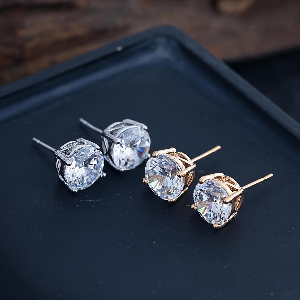 Copper-Plated Gold Zircon Hip Hop Stud Earrings: 8mm, Fashionable and High-Quality for Men and Women