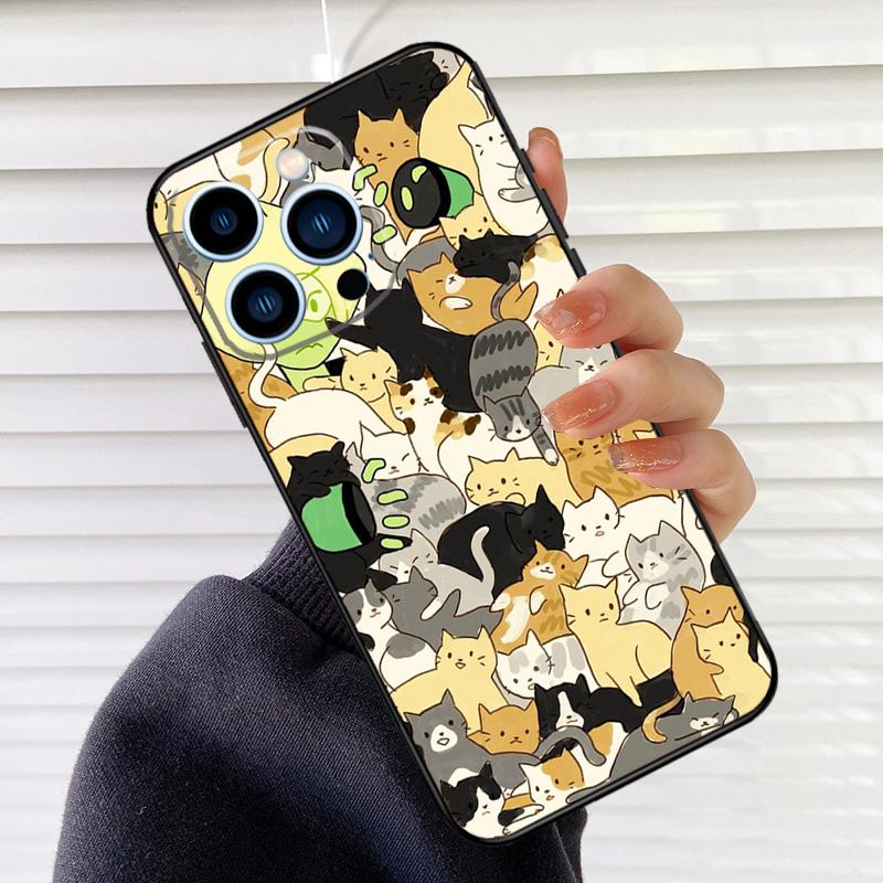 Cartoon Cute Cats Phone Case For iPhone 16 15 14 13 11 12 17 Pro Max mini 15 16 Plus 16e 17 Air Cover Fundas