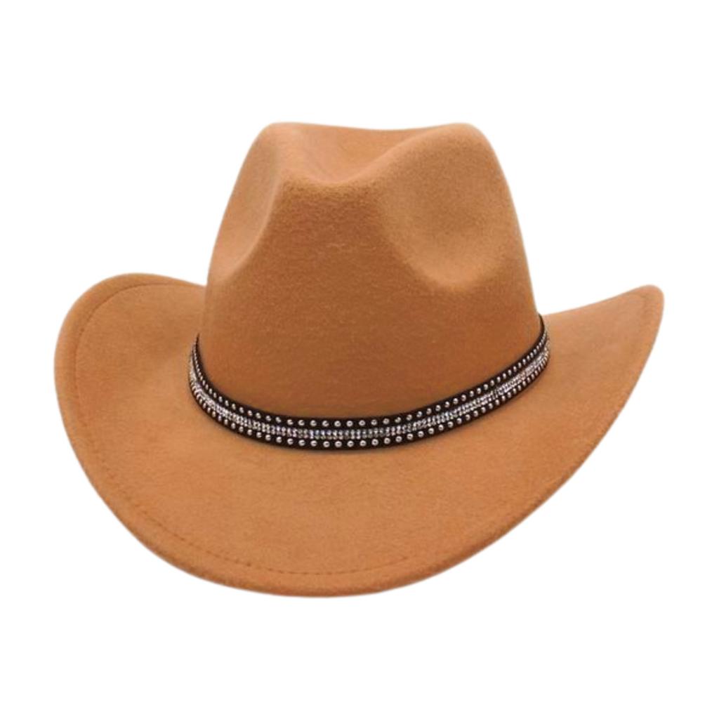 Retro British Style Cowboy Hat Men'S And Women'S Top Hat Versatile Rhinestone Premium Woolen Felt Hat