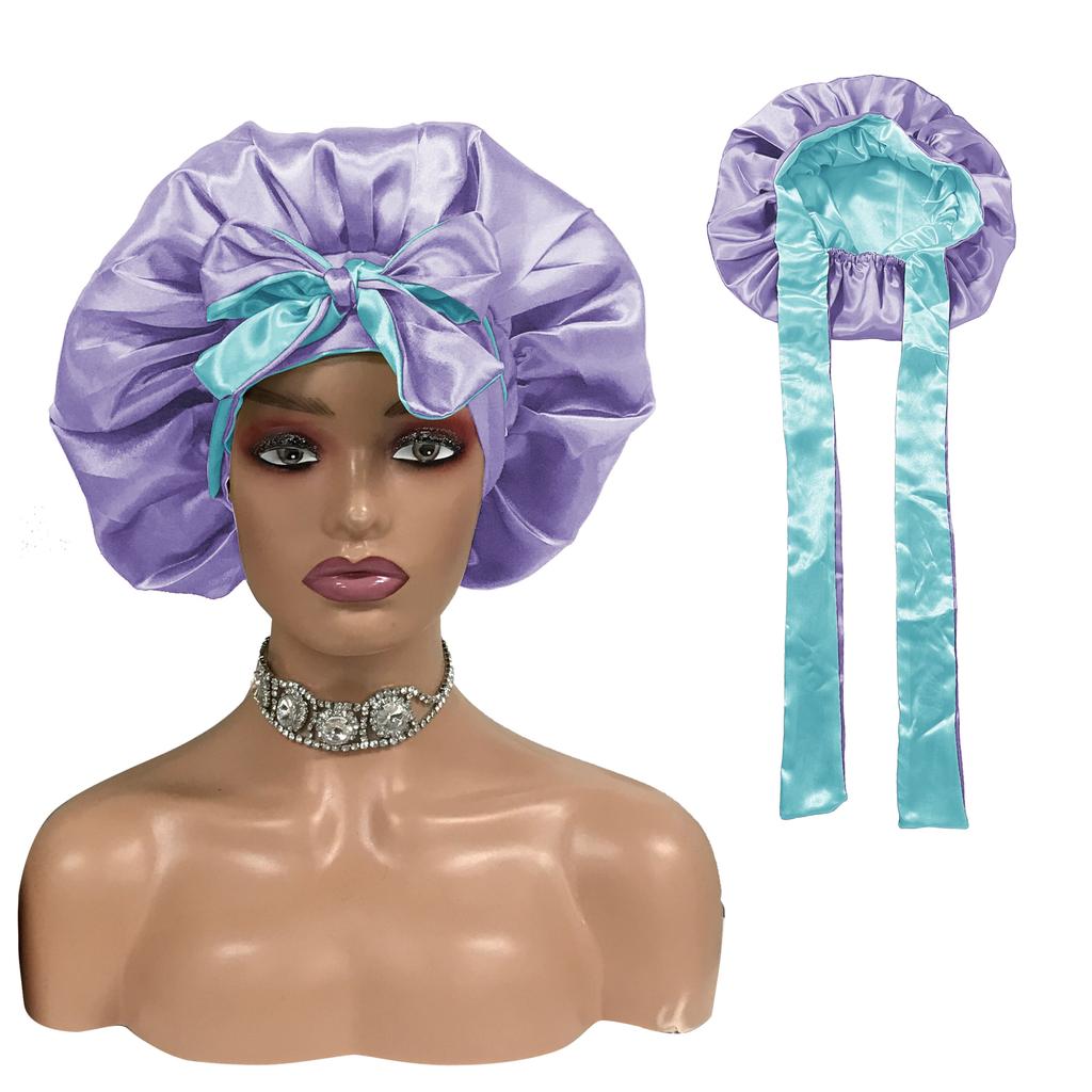 High Quality Personalized LOGO Hair Bonnets with Satin Head Wraps Custom Silk Sleep Tie Bonnet