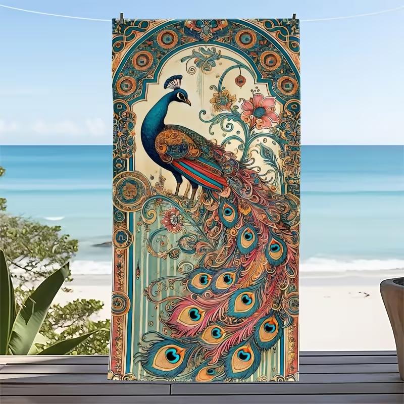 Textilien Vintage Ornate Peacock Print Beach Towel Soft Absorbent Towel Bohemian Floral Pattern Quick-Dry Lightweight Towel For Beach