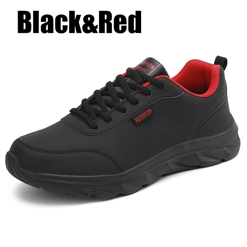 

Мужские кроссовки для бега, водонепроницаемые кожаные кроссовки, спортивная обувь для активного отдыха, мужские легкие кроссовки для ходьбы Zapatos Deportivos 39 чёрный/красный