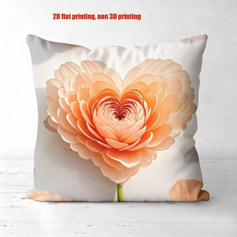 Heart-Shaped Flower Pillows with 2D Flat Printing Polyester pillowcase, sofa decorative cushion cov Headboard Pillow