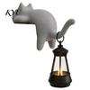 Cute Kitten Ornament Gift Cat Shape Shelf Hook with LED Lantern, Vintage Decorative Light Retro Style Table Lamp Hanging Ornament, Soft Glow Night for