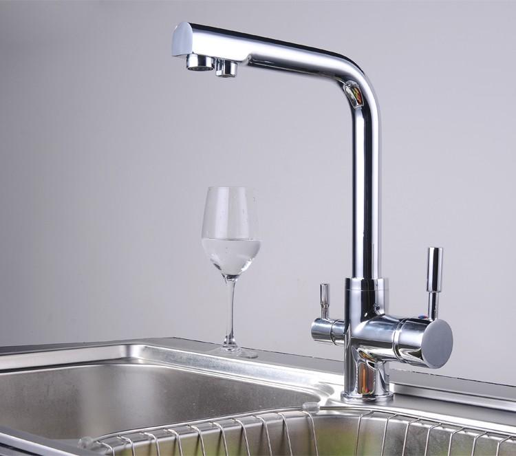 Dual Handles Kitchen Sink Faucet Pure Water Filter Mixer Tap Chrome Brassd